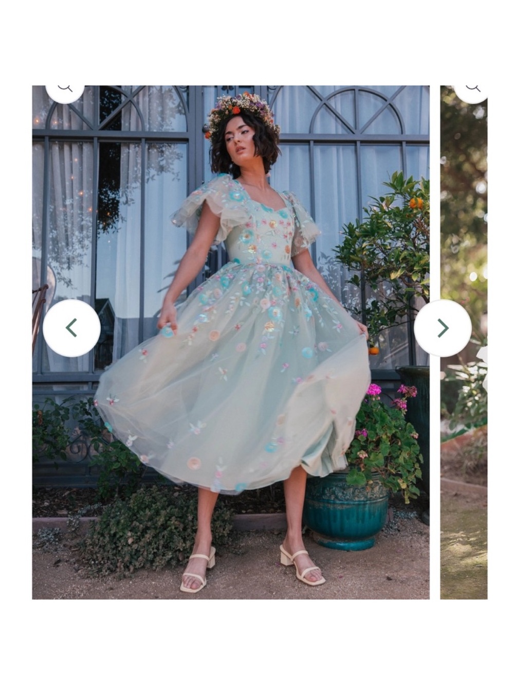 JessaKae Mint Floral Tulle Midi Dress with Flutter Sleeves